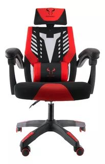 SILLA DE ESCRITORIO RIOTORO M3 GAMER ERGONÓMICA NEGRA Y ROJA CON TAPIZADO DE CUERO SINTÉTICO Y MESH