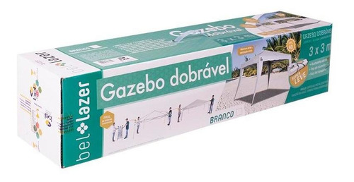Tenda Gazebo Para Praia Camping Branca Dobrável 3x3m Belfix
