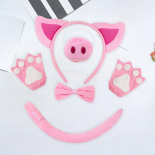 Conjunto De Disfraz De Cerdo, Tocado, Cosplay De Con Guantes