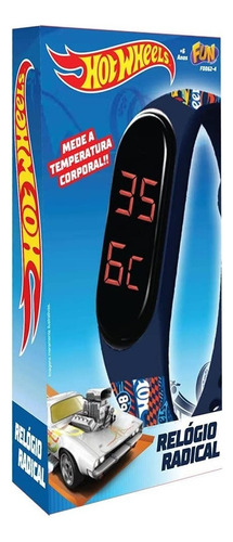 Relogio Hot Wheels Com Medidor De Temperatura Fun F0062-4 Correia Azul