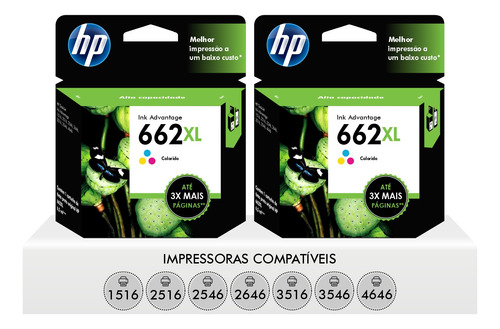 Kit 2 Cartuchos Hp 662 Xl Coloridos 2516 3516 1516 2546