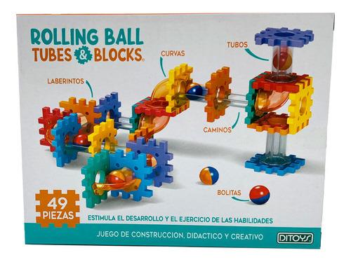 Laberinto Con Bloques Y Tubos Bolitas Rolling Ball 49 Pzs Color Naranja