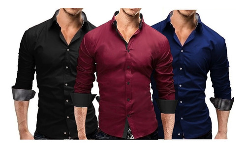 Kit 3 Camisa Social Slim Fit Tecido 1a. Linha Pronta Entrega