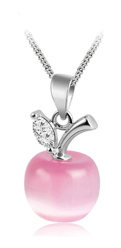 Dije Cuarzo Manzana Rosa Plata 925 Ley Ak Jewelry Cadena