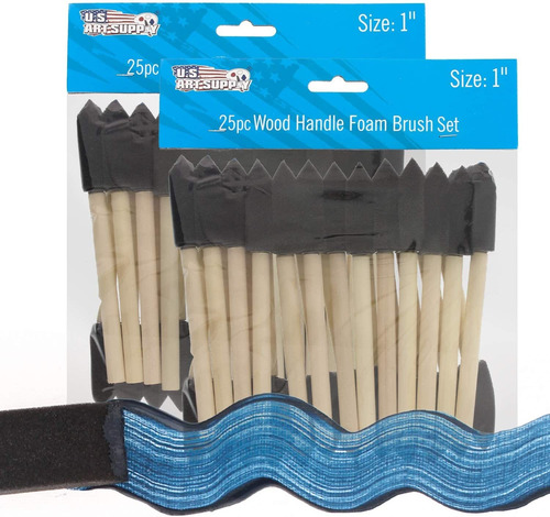 Us Art Supply 1 Inch Foam Sponge Wood Handle Paint Brush Set