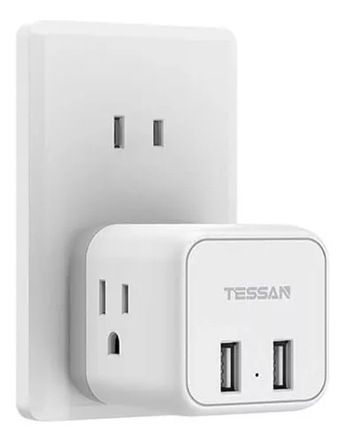 TESSAN Adaptador de enchufe de EE. UU. a Japón, adaptador de salida de 2  clavijas a 3 clavijas con 2 salidas de CA, 2 puertos USB, adaptador de