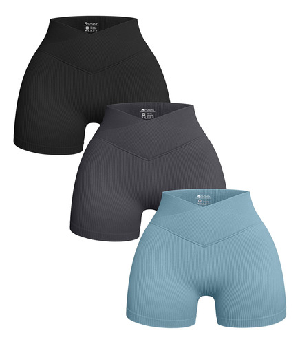 Pantalon Corto Yoga 3 Pieza Para Mujer Acanalado Costura