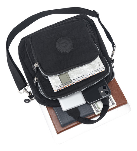 Bolsa De Mão Ultra Resistente De Poliéster Crinkle Cor Preto Desenho Do Tecido Lisa