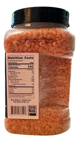 Lentejas Rojas Orgánicas (masoor Dal) 800g, No Fact