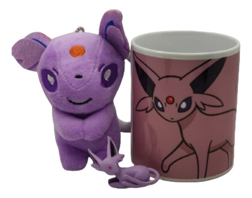 Taza Espeon Más Peluche Colgante Y Protector Promo