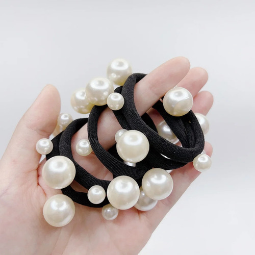 Anillo De Pelo Elástico Sin Costuras Con Perlas Negras Para