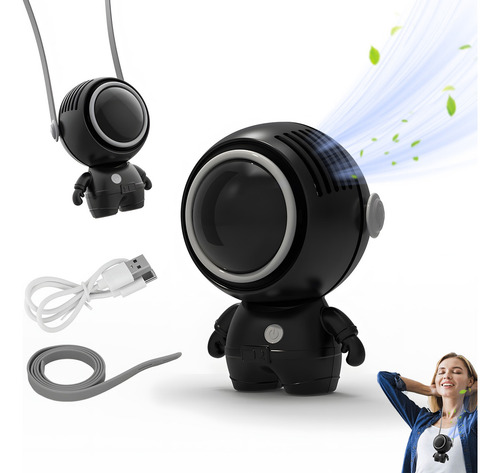 Astronauta Ventilador Portátil De Mano Recargable 3 Velocidades Entilador De Cuello Portátil Silencioso Recargable Sin Aspas 2 En 1 Negro
