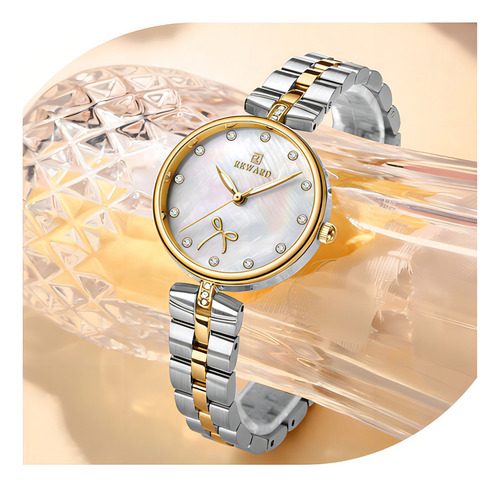 Reloj elegante de cuarzo de acero inoxidable Reward Diamond, color de fondo: plata, oro y blanco