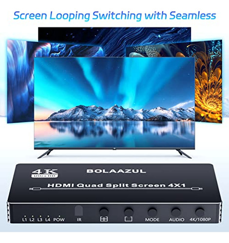 Conmutador Multivisor 4k Hdmi 4x1 - Pantalla Dividida, 5 Mod