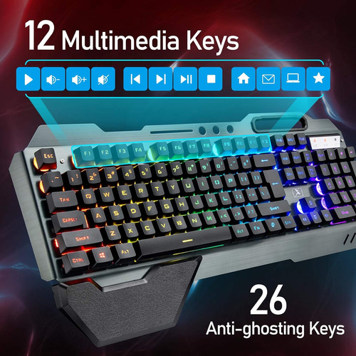 Combo Teclado Y Mouse Gamer Inalambrico + Mousepad | Negro