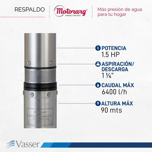 Imagen 3 de 9 de Bomba Sumergible Pozo Vasser Bs4 150 4 Pulgadas 1.5hp 90mts