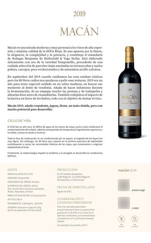 Macan Tempranillo Rothschild Vega Sicilia Vino Rioja España