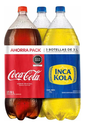 Gaseosa Tripack 2 Coca Cola 3l +  1 Inca Kola 3l