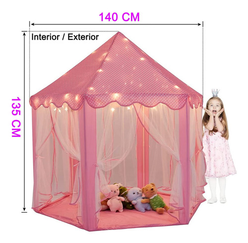 Casa De Campaña Portátil Castillo Princesa Rosa Con Luces