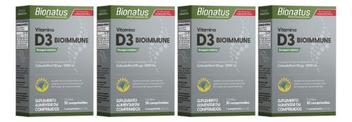 Kit 4 Vitamina D3 2000ui Bioimmune 30 Comprimidos - Bionatus Sem Sabor