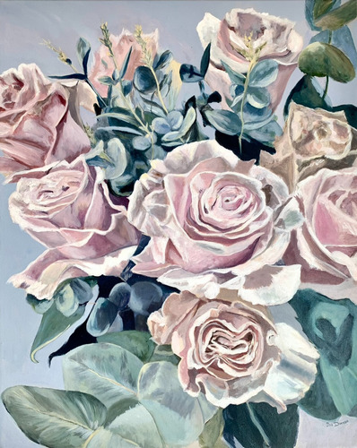 Cuadro  Ramo De Rosas , 79x99 Cm. Óleo