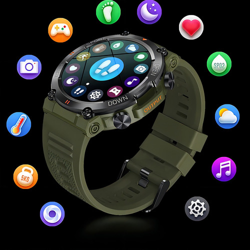 Reloj Smart Watch Hombre K56 Deportivo Con Llamadas Bt Caqui