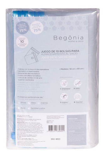 Set X10 Bolsas Para Almacenamiento Al Vacío 55x90cm Begônia