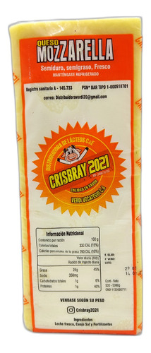 Detal Queso Mozzarella Crisbray Por Kg 0480 Ml.