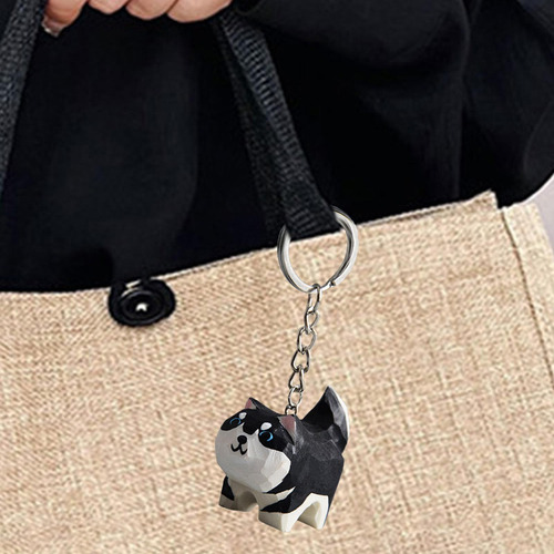 Puppy Keychain Figure Collection Funny Wood Figurine Pendant