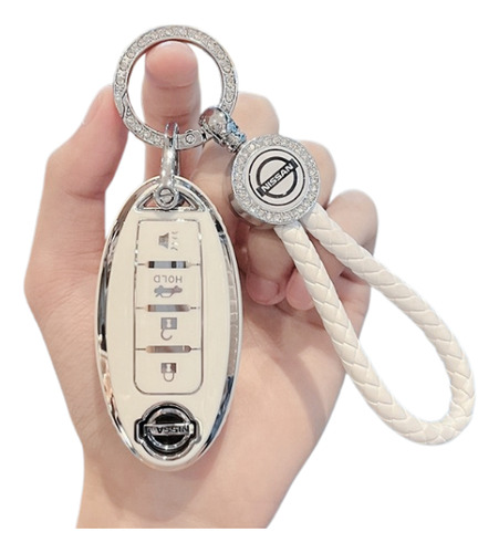 Funda Cubre Llave Presencial + Llavero Con Logo Nissan Blanco