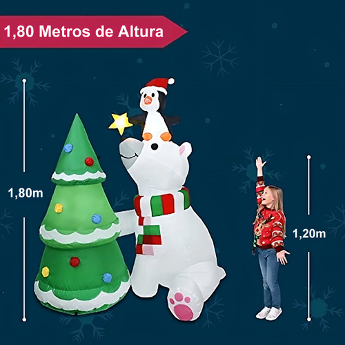 Urso Polar Gigante Inflável Papai Noel Festivo Com Leds