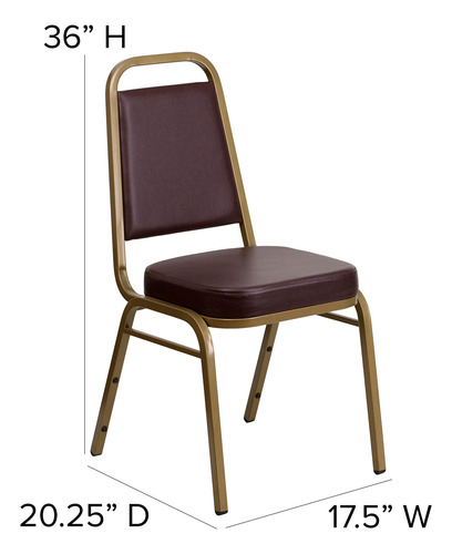 Silla Apilable Trasera Trapezoidal Marco Marrón Vinilo Oro