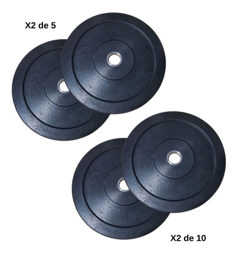 Imagen 3 de 10 de Combo 30kg Disco Bumper 5kg + 10kg Discos Olimpicos Caucho