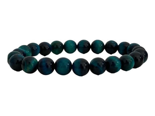 Pulseira Olho De Tigre Ciano 8mm Natural Masculina Feminina