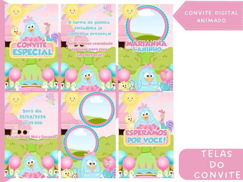 Convite Digital Animado Galinha Pintadinha - Menina Rosa