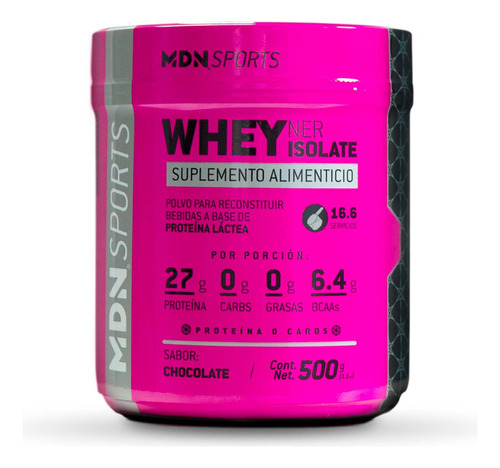 Proteína Wheyner Isolate Estevia 500g, 0 Carbs 16.6 Servs. Sabor Chocolate