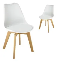 Comprar Sillas Tulip X2 Uni Diseño Eames Comedor Living Diseño Estructura De La Silla Marrón Claro Asiento Blanco Diseño De La Tela Eco Cuero