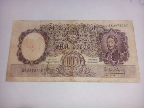 Billete 1000 $ Ley 12962/13571 Col#536a