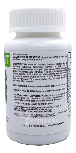 Imagen 5 de 5 de Phn F.vit 90 Capsulas Moringa Espirulina Chlorella Piña Lino