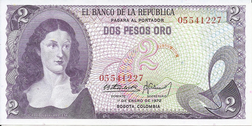 Colombia 2 Pesos Oro 1 Enero 1972