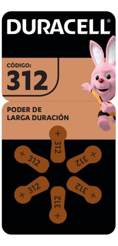 Pila Auditiva 312 Duracell, Zinc De Aire, 1.4v, 6 Pilas