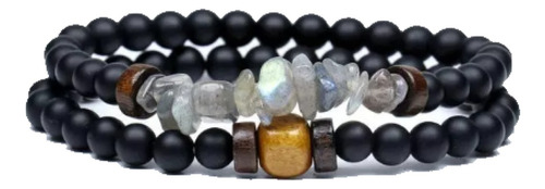 2 Pulseras Obsidiana Y Ojo De Tigre De Proteccion Chakra