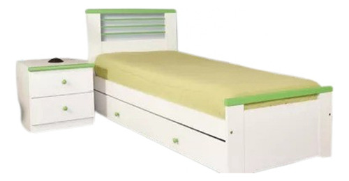 Cama 1 Plaza Lucia  Con Carro- Mesa D Luz. Mdf Laqueado