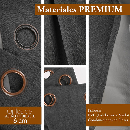 Cortinas 100% Blackout Largas 140x230cm Tres Capas Hogar Negro