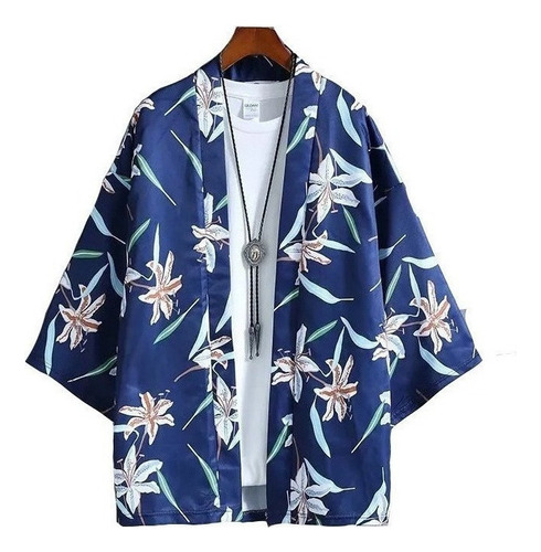 Camisa Para Hombre Kimono Diseño De Flores Japonesas