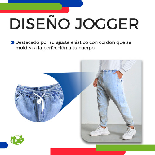 Pantalón Denim Para Hombre Jogger Elástico Algodón Casual
