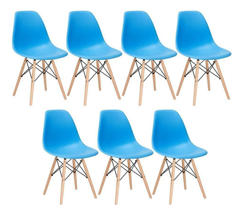 7 Cadeiras Eames Wood Dsw Eiffel Cores Cor da estrutura da cadeira Azul-céu