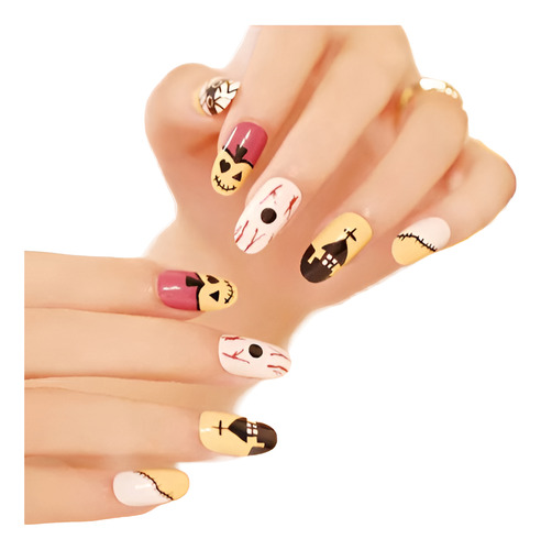 Uñas Postizas Halloween Calabaza Momia Fiesta Día Muertos