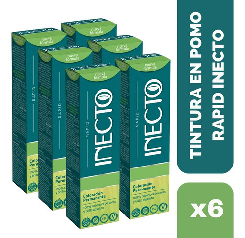 Pack X6 Tintura Inecto Pomo 50g Coloración Permanente Rubio Dorado Cobrizo 7.34