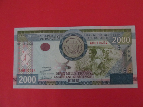 Billete Africa Pais Burundi 2.000 Francos Año 2008 Unc